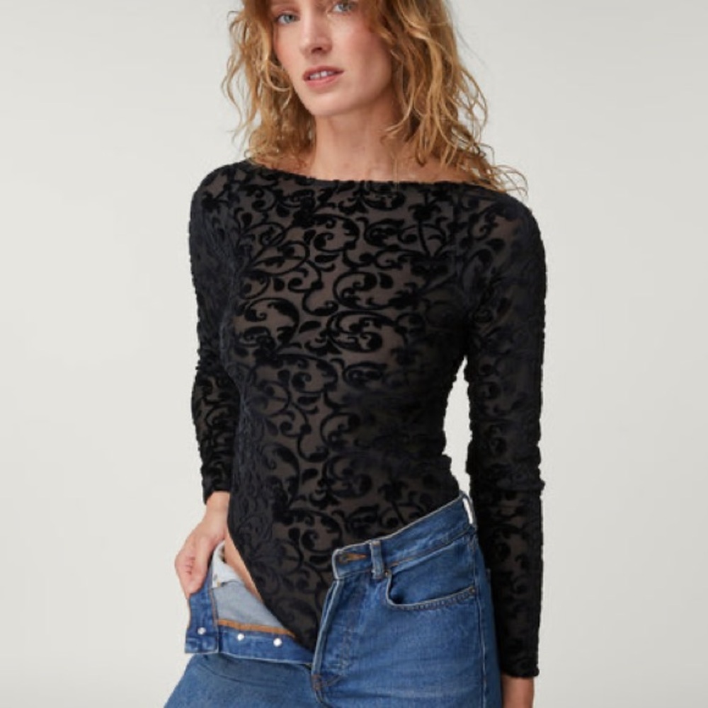 Rouje Black Jacquard Long-Sleeve Bodysuit